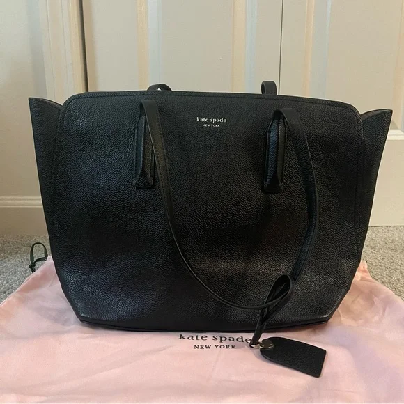 Kate Spade Black Leather Tote Handbag with Dust Bag EUC - Picture 1 of 12